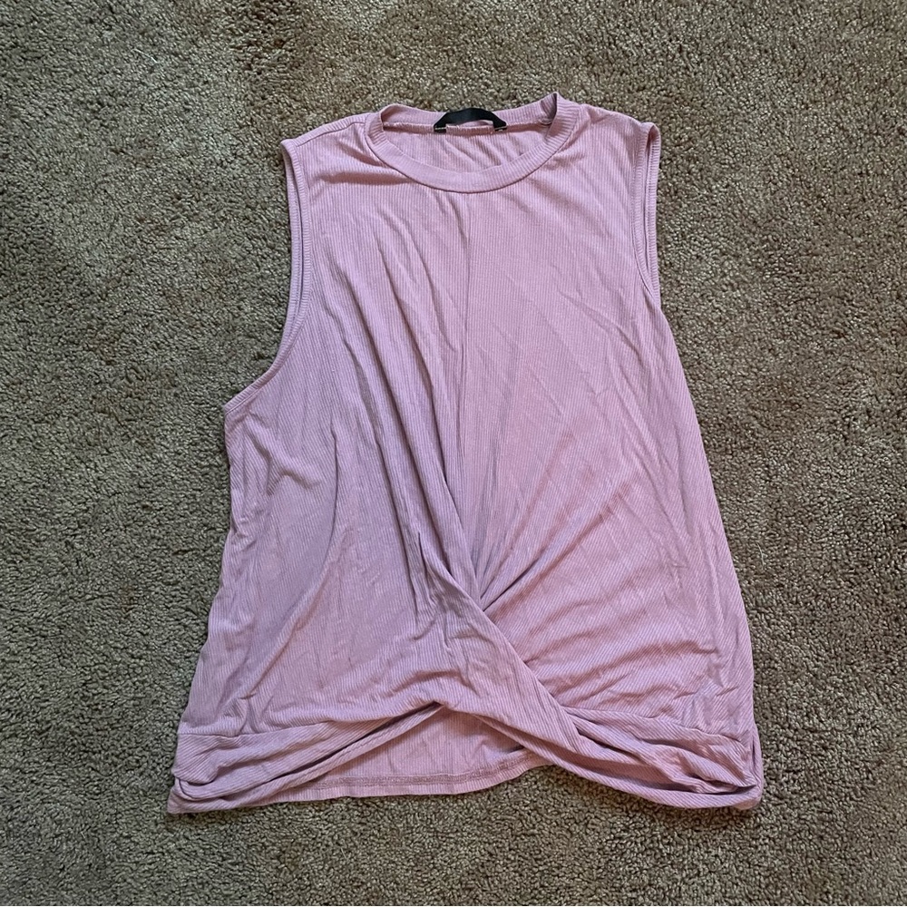 Shein Mauve Ribbed Twist Front Sleeveless Top Size L